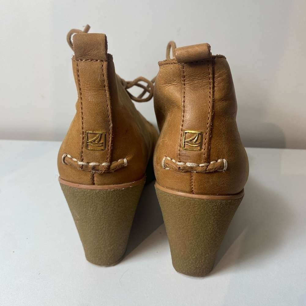 Sperry Brown Leather Top Sider Wedges Booties Size 7 - Picture 4 of 14